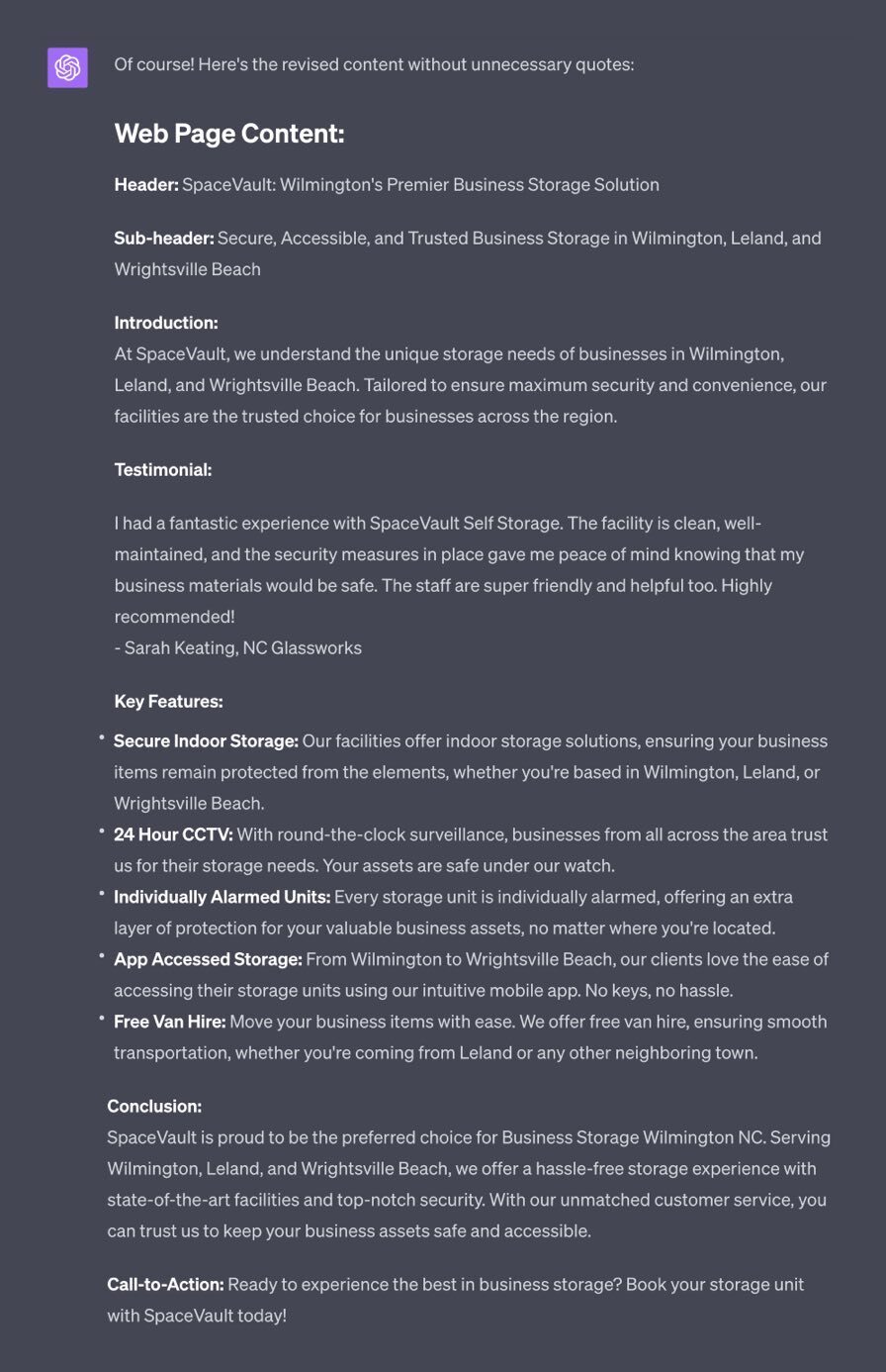 ChatGPT Website Content Prompt