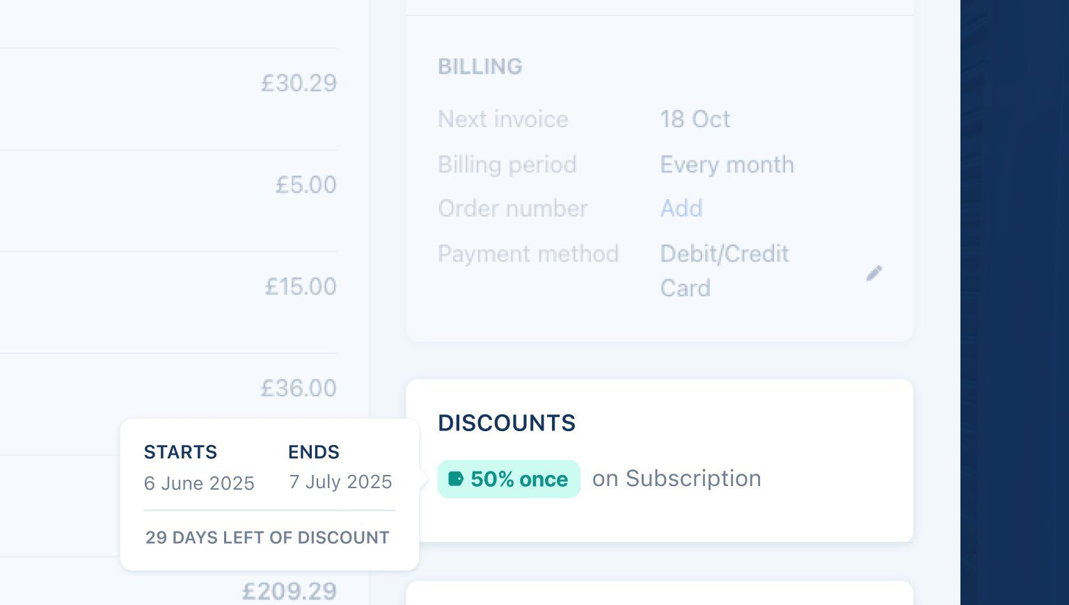 Discounts subscription view