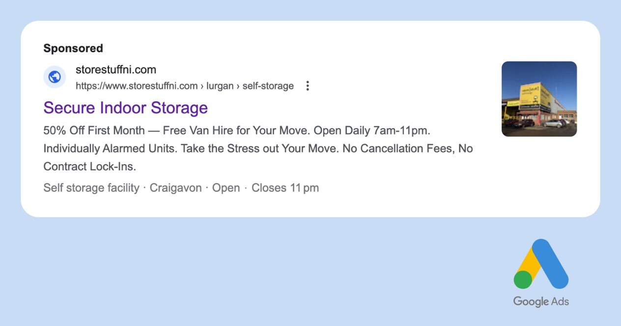Self storage google ads