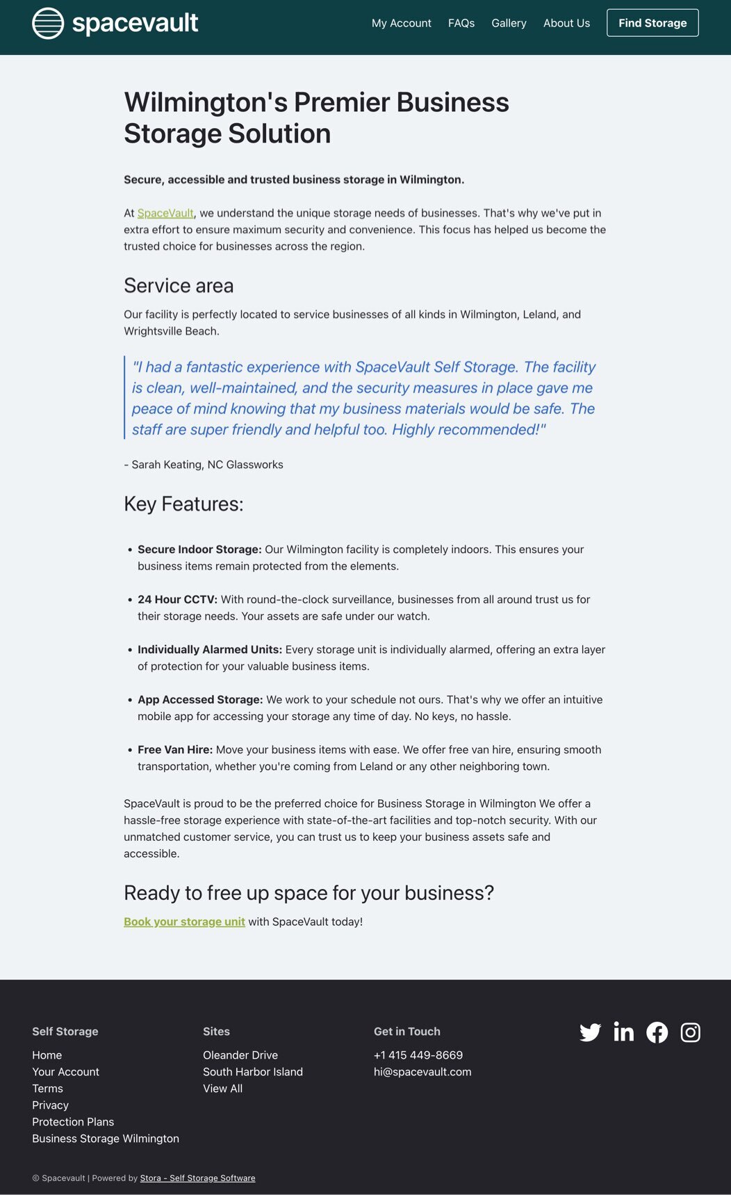 Stora webpage content