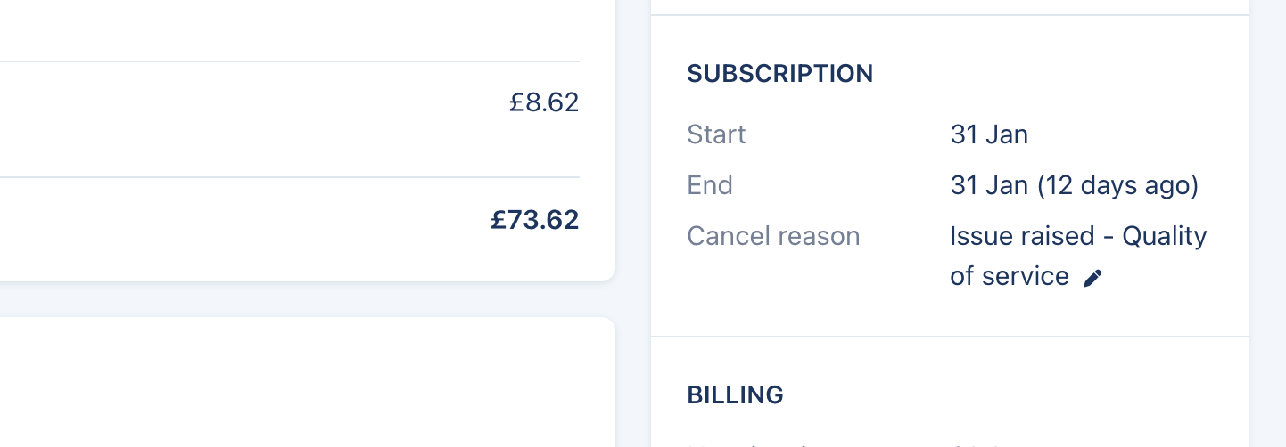 Update cancel reason